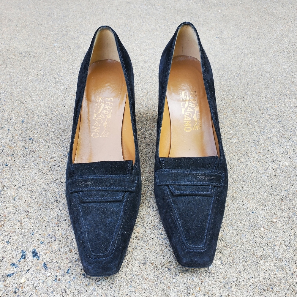 Salvatore Ferragamo Black Square Toe Pumps , size 8.5 B